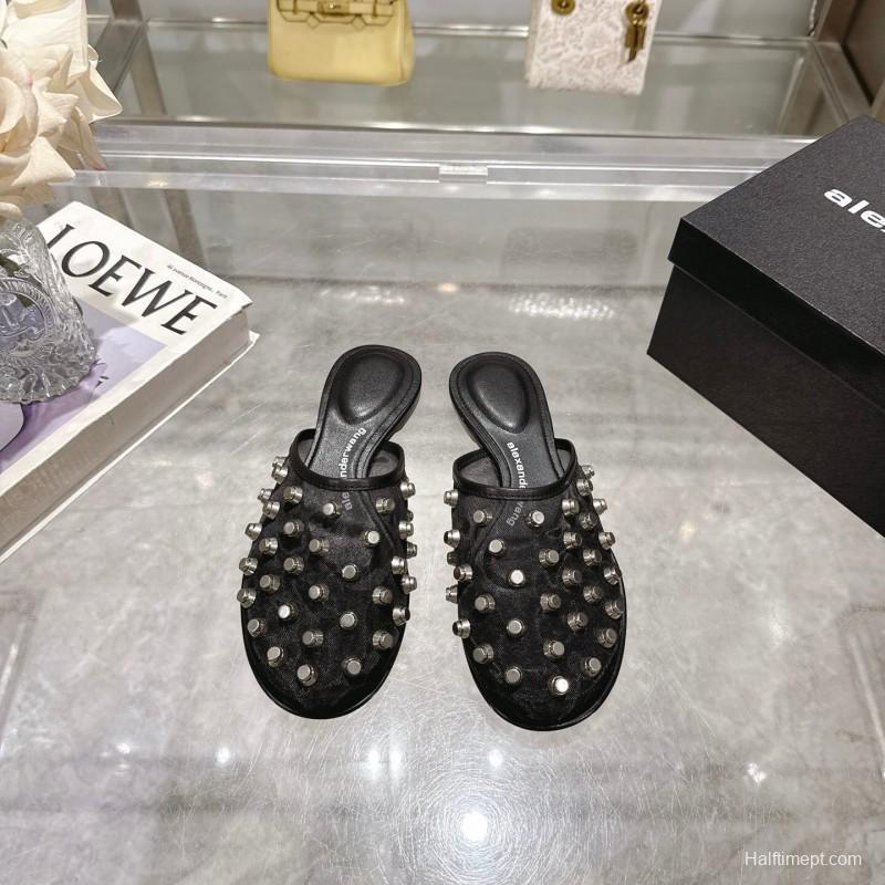 2025 Slippers Alexander Wang Black Leather Studded LY00310