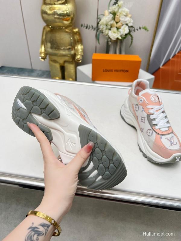 2025 Unisex Louis Vuitton Pink White Leather Tech Fabric Sneakers Monogram LY00340