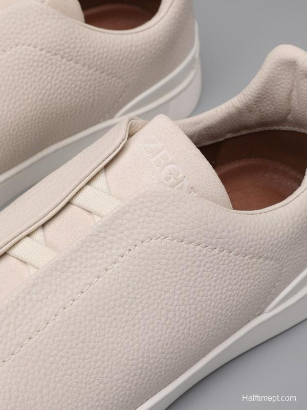 2024 Unisex Ermenegildo Zegna White Leather Suede Sneakers MJ00240