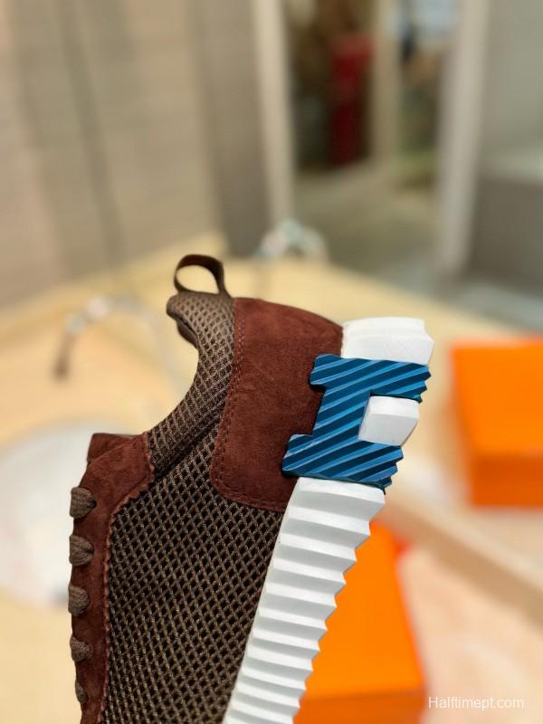 2024 Unisex Hermès brown dark brown mesh suede sneakers
