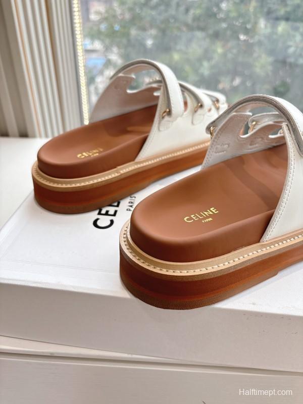2025 CELINE White Leather Sandals