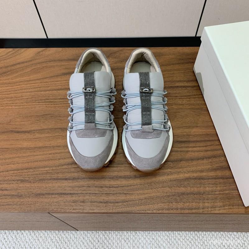 2025 Unisex Brunello Cucinelli Grey Beige Suede Leather Sneakers LY