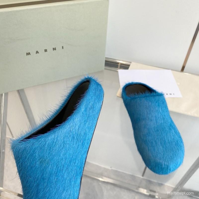 2024 Women Marni Blue Horsehair Slippers