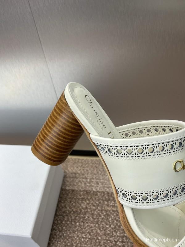 2025 Women Dior White Leather Slide Sandals