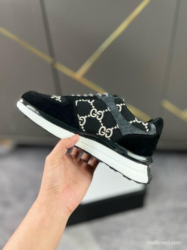 2024 Men Gucci black white fabric suede sneakers MJ00260