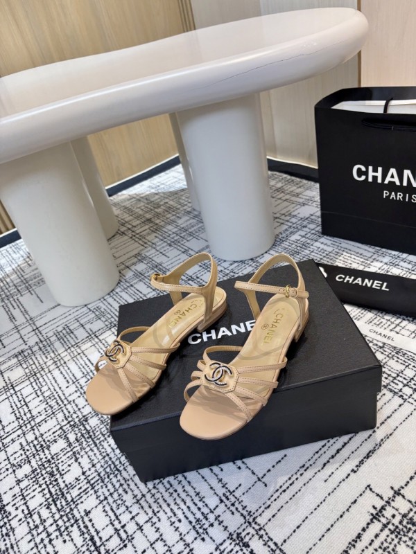 2025 Women Chanel Beige Leather Sandals LY00270