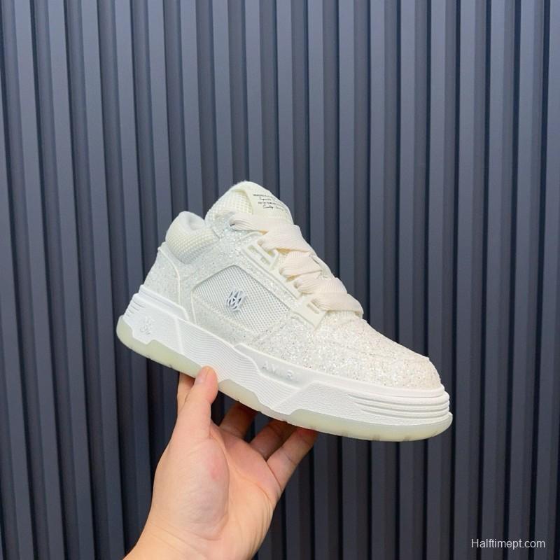 2024 Unisex Amiri White Mesh Leather Sneakers MJ00360
