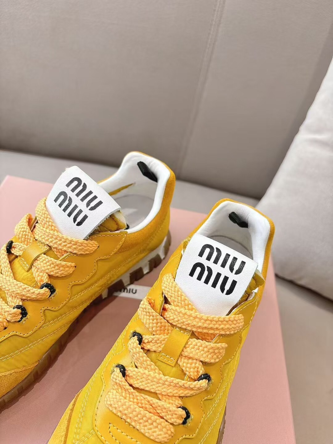 2025 Women Miu Miu Yellow Suede Sneakers KFY00280