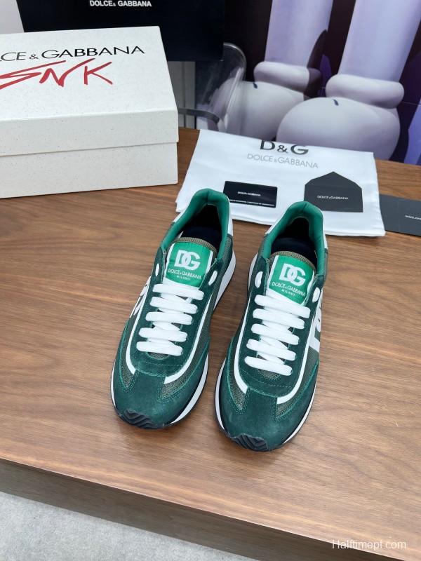 2025 Men Dolce & Gabbana Green White Mesh Suede Casual Sneakers LY00300