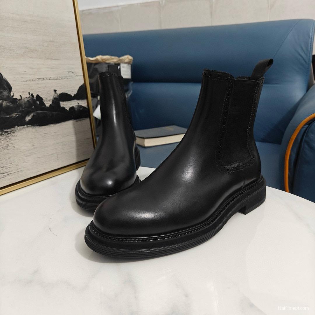 2024 Men Dolce & Gabbana Black Leather Chelsea Boots