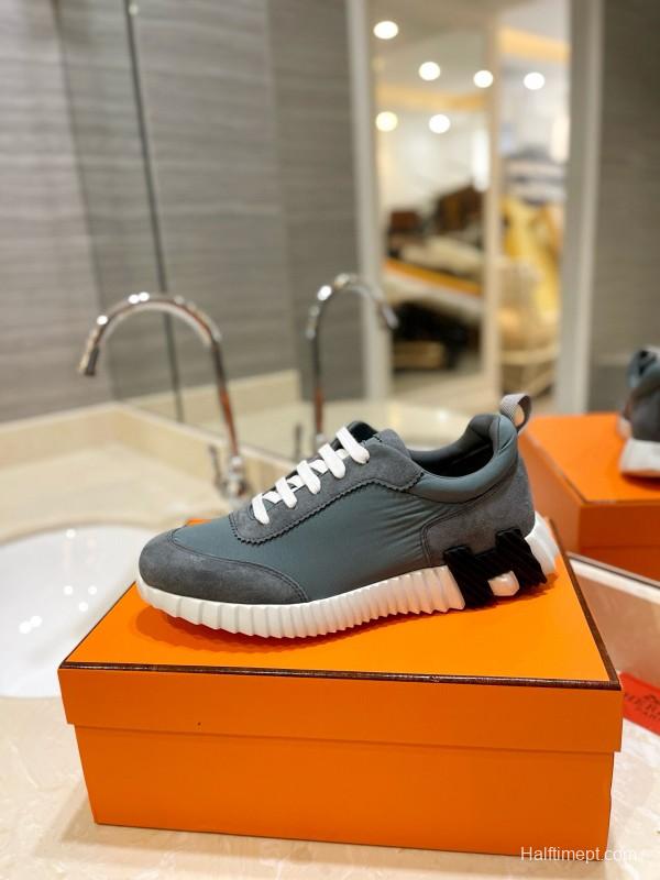 2024 Unisex Hermès Grey Imported Glossy Goat Suede Rain Cloth Sneakers MJ00320