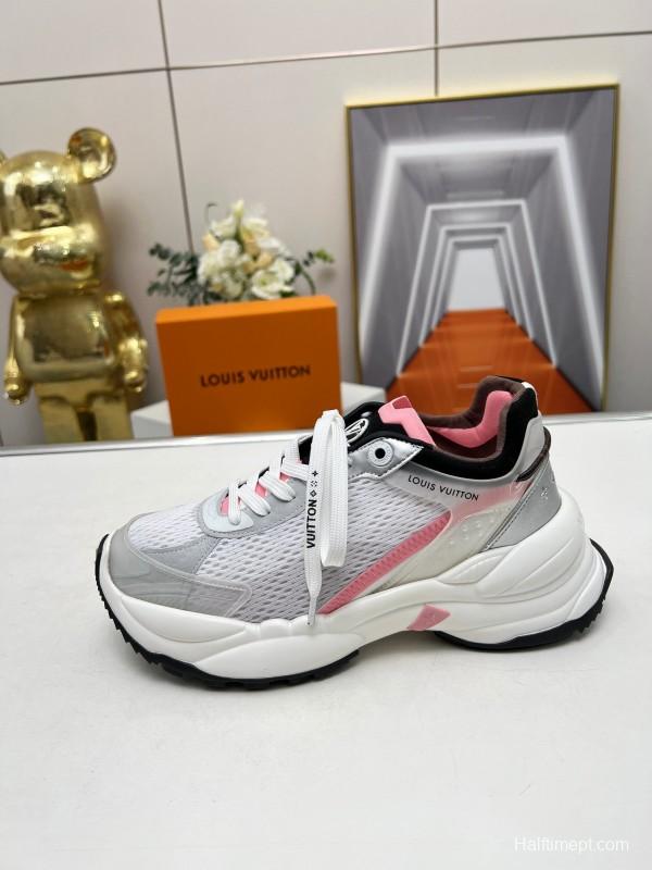 2025 Unisex Louis Vuitton White Pink Mesh Leather Sneakers Monogram LY00340