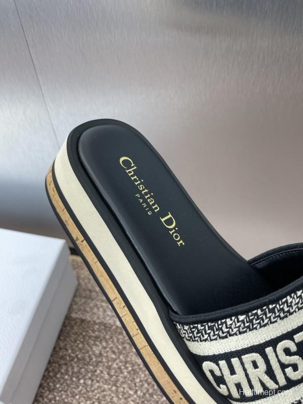 2025 Slippers Dior Black Fabric Slippers CD Logo KFY00280