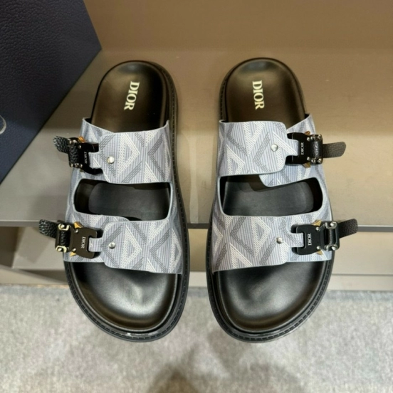 2024 Men Dior Grey Canvas Leather Sandals Buckle
