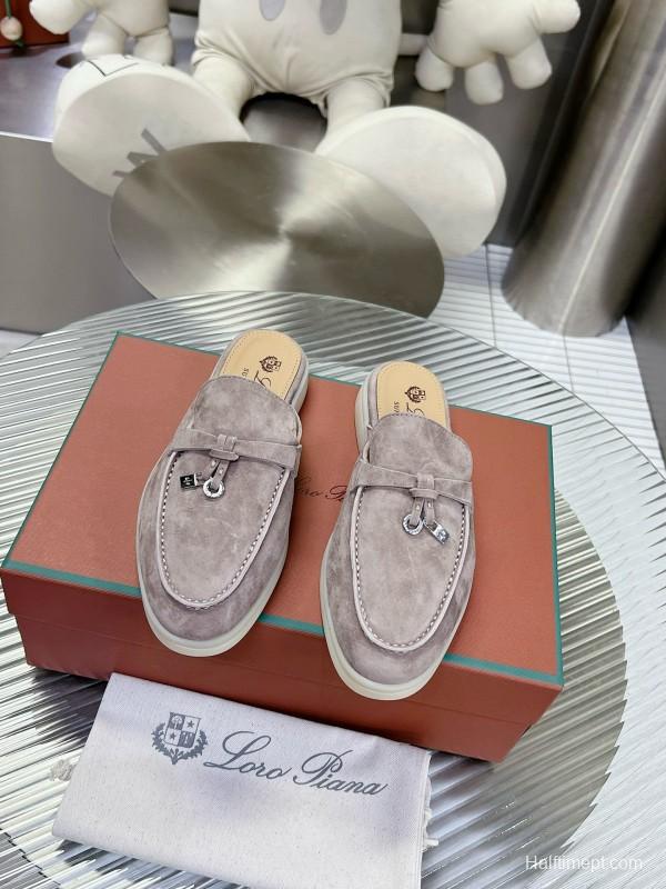 2024 Slippers LP Gray Suede Leather Mule Slippers
