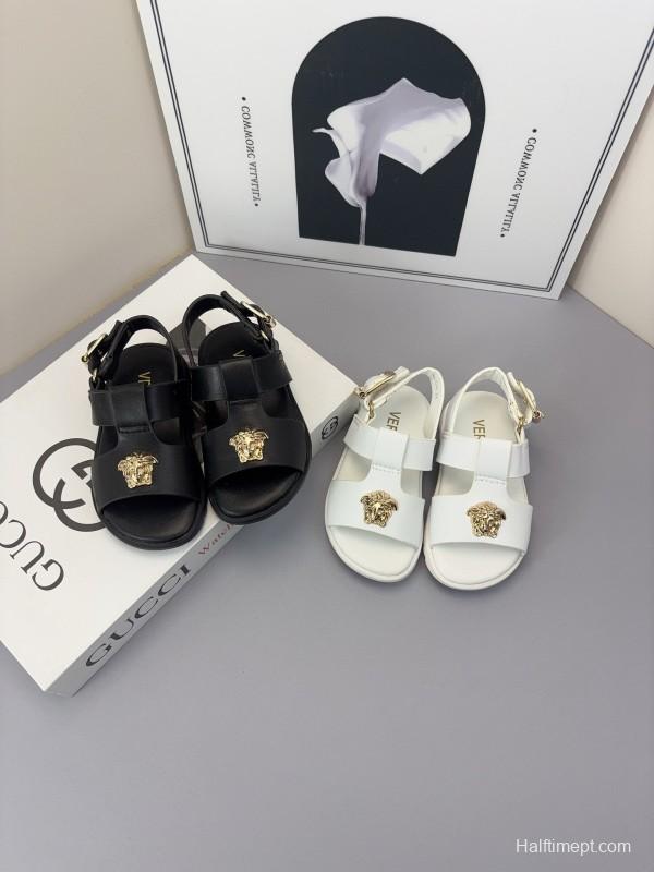 2025 Kids Versace Black White Leather Sandals