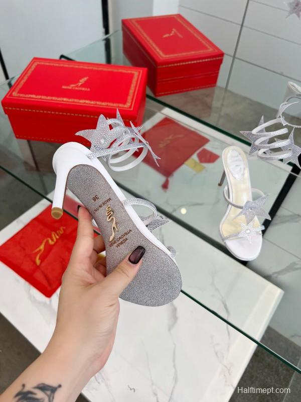 2025 Women RC Silver Crystal Satin High Heel Star Pattern LY00340
