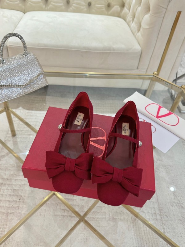 2025 Women Valentino Red Fabric Mary Jane Bow Flat LY00300