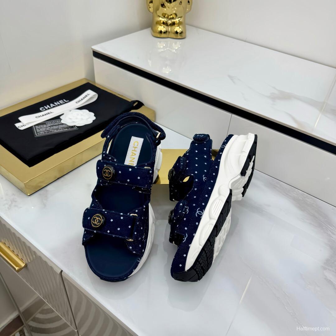 2025 Women Chanel Navy Denim Sandal Sneakers LY00330