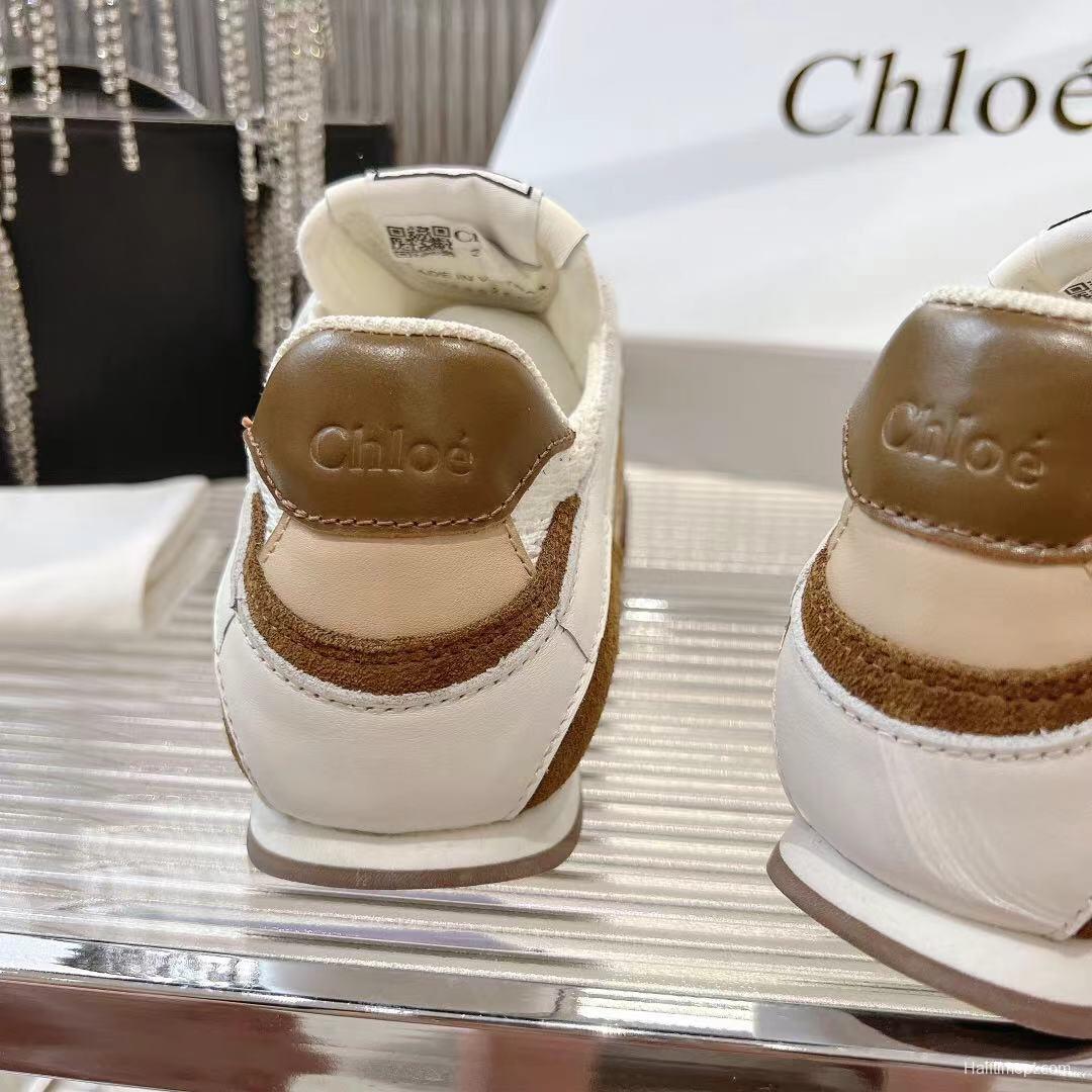 2025 Women Chloé White Brown Suede Leather Sneakers LY00280