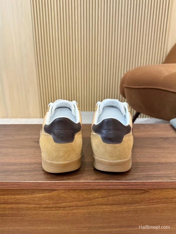 2025 Men TOM FORD Beige Brown Suede Leather Sneakers LY00360