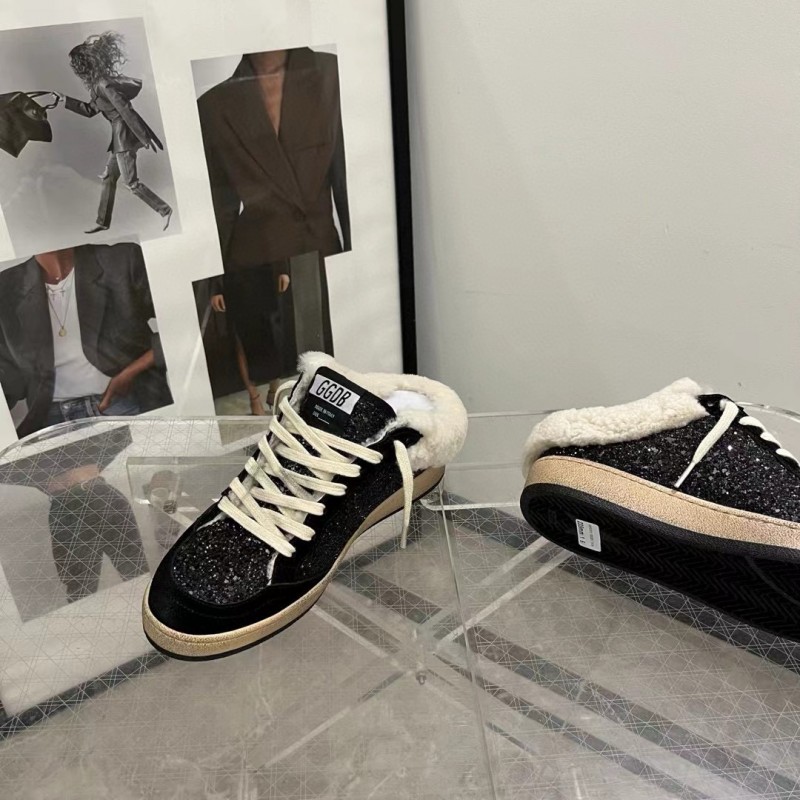 2024 GGDB Black Suede Shearling Slippers MJ00280