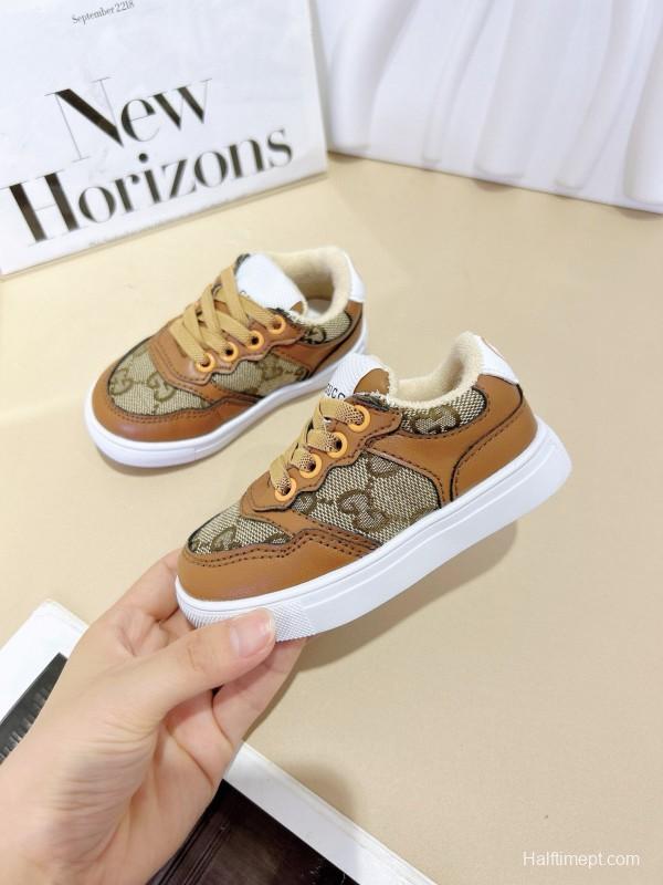 2024 Kids GG Brown Tan Leather Sneakers