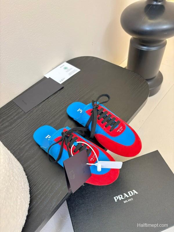 2025 Women Prada Blue Red Suede Leather Sneakers
