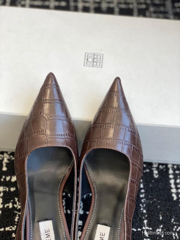 2025 Women Toteme Brown Leather Slingback Pointed Toe Heels