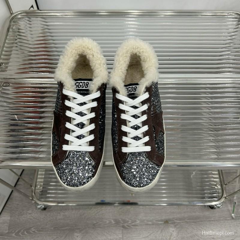2025 Women GGDB Black Silver Glitter Leather Sneakers MJ00260