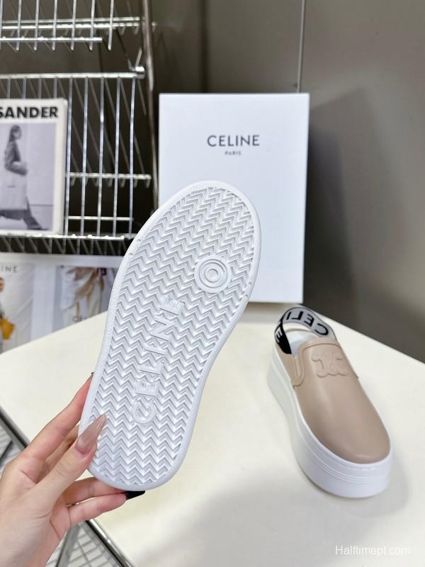 2025 Women Celine Beige Leather Slip-On Sneakers