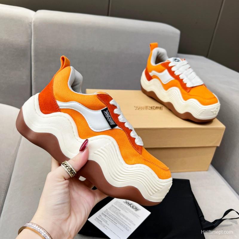 2025 Women HEYDAY Orange White Suede Canvas Wave Sneakers KFY00260