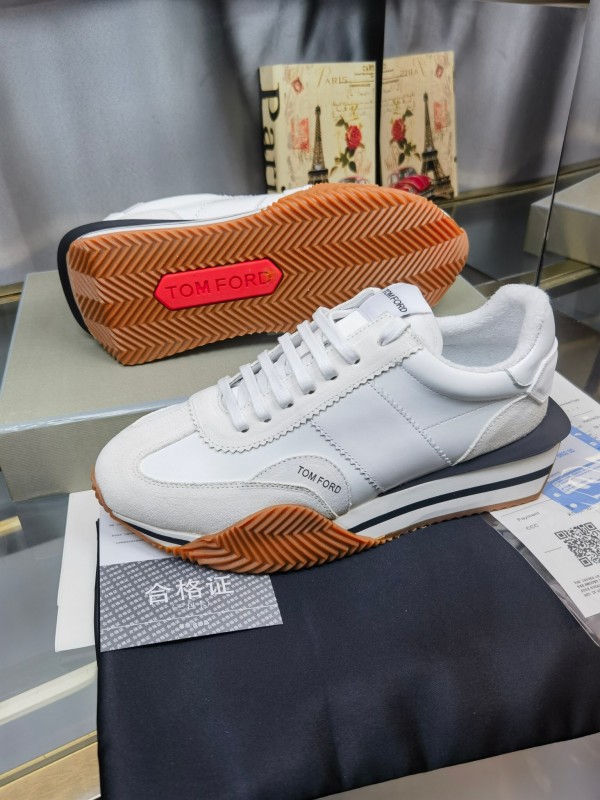 2025 Unisex TOM FORD White Leather Suede Sneakers LY00360(F)/LY00370(M)