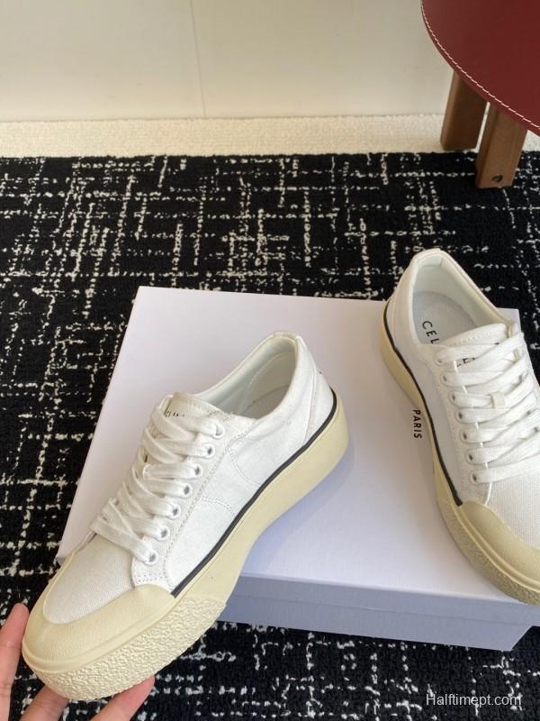 2025 Women Celine White Canvas Sneakers CR-03