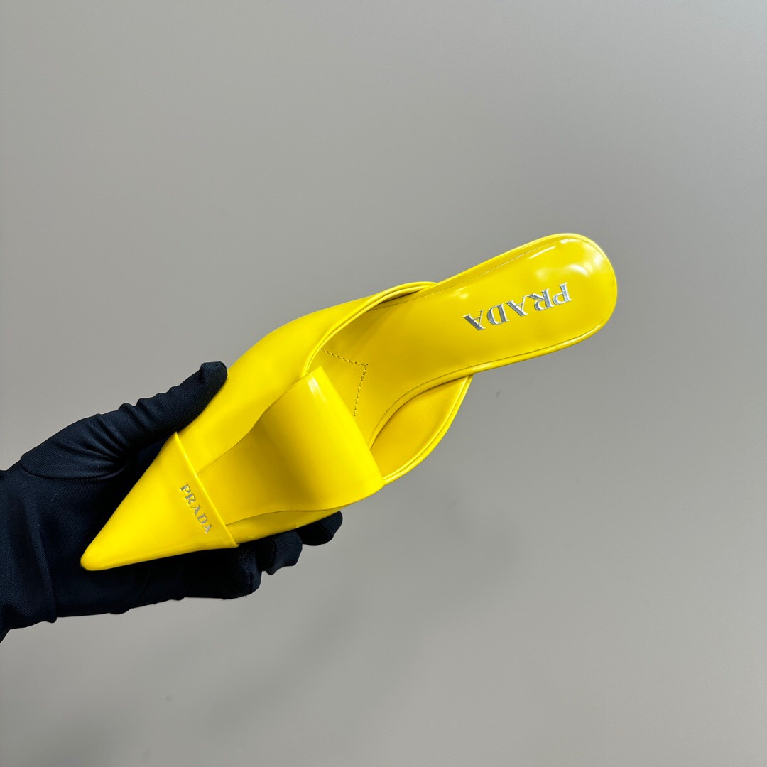 2025 Women Prada Yellow Leather Mules