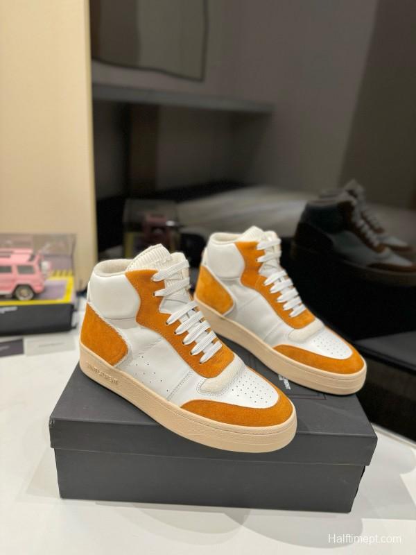 2024 Unisex Yves Saint Laurent White Orange Leather Sneakers MJ00390