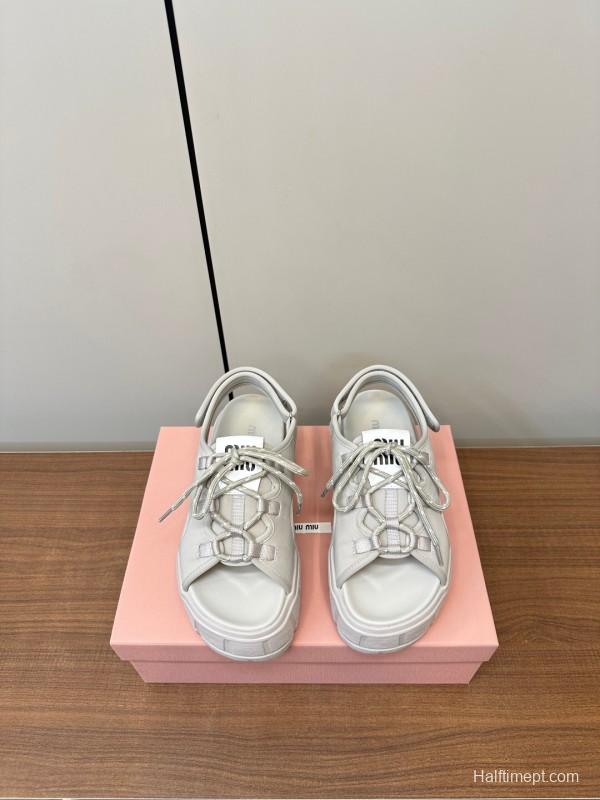 2025 Women Miu Miu White Leather Sandals LY00240