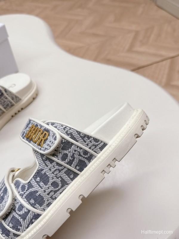 2025 Women Dior Gray Canvas Leather Sandals LY