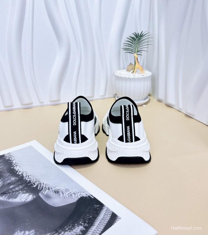 2024 Kids Dolce & Gabbana Pink Black White Fabric Sneakers