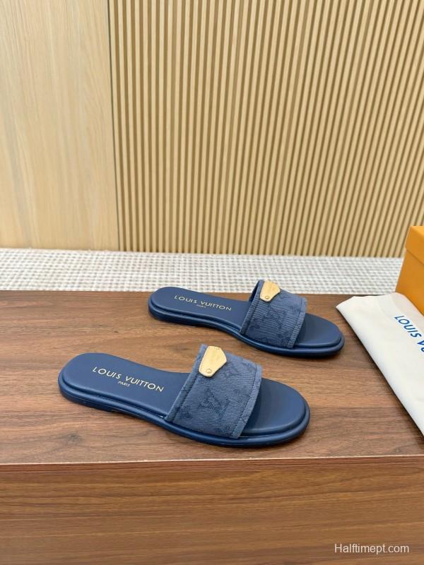 2025 LV Blue Leather Slippers LY00200