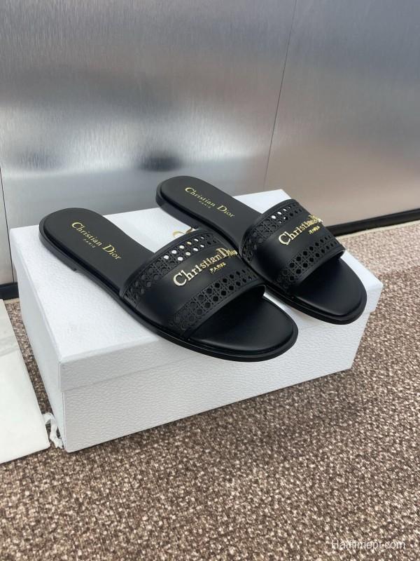 2025 Women Dior Black Leather Slides