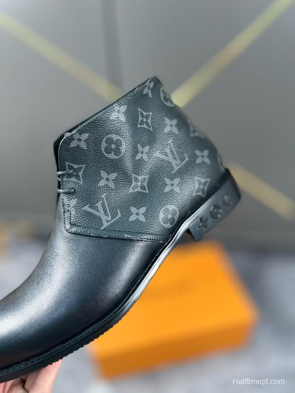 2024 Men Louis Vuitton Black Leather Boots MJ00410