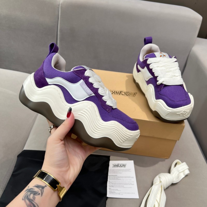 2025 Unisex HEYDAY Purple White Canvas Leather Sneakers Wave Sole KFY00260