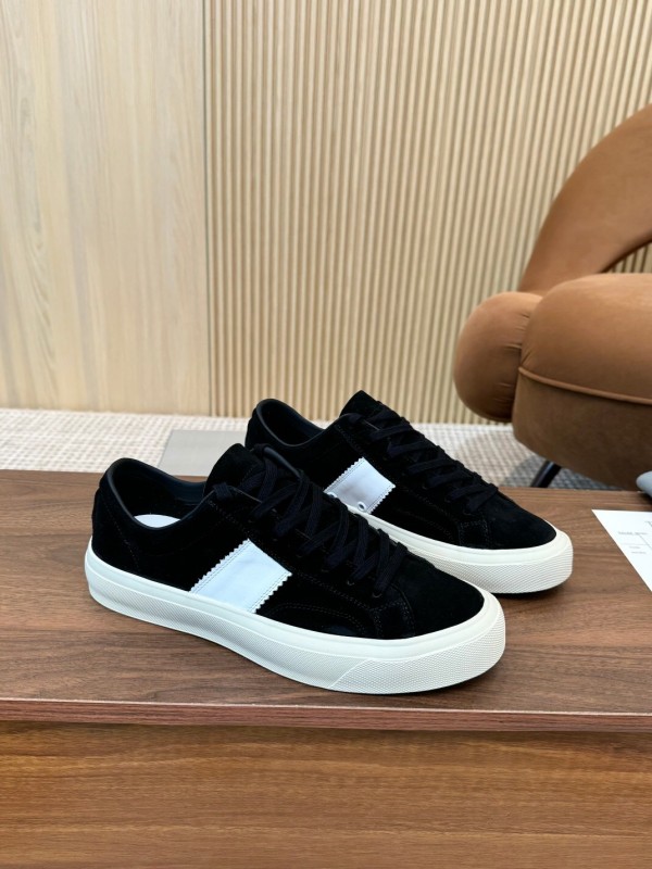2025 Unisex TOM FORD Black White Suede Leather Sneakers