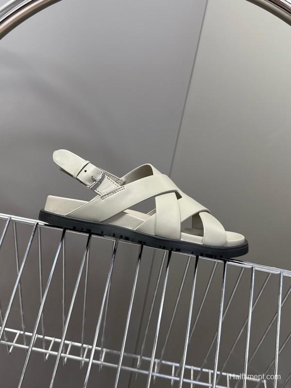 2025 Women Hermès Beige Leather Slippers