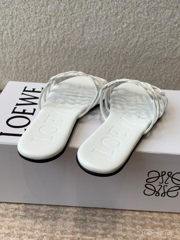 2025 Loewe White Leather Slippers