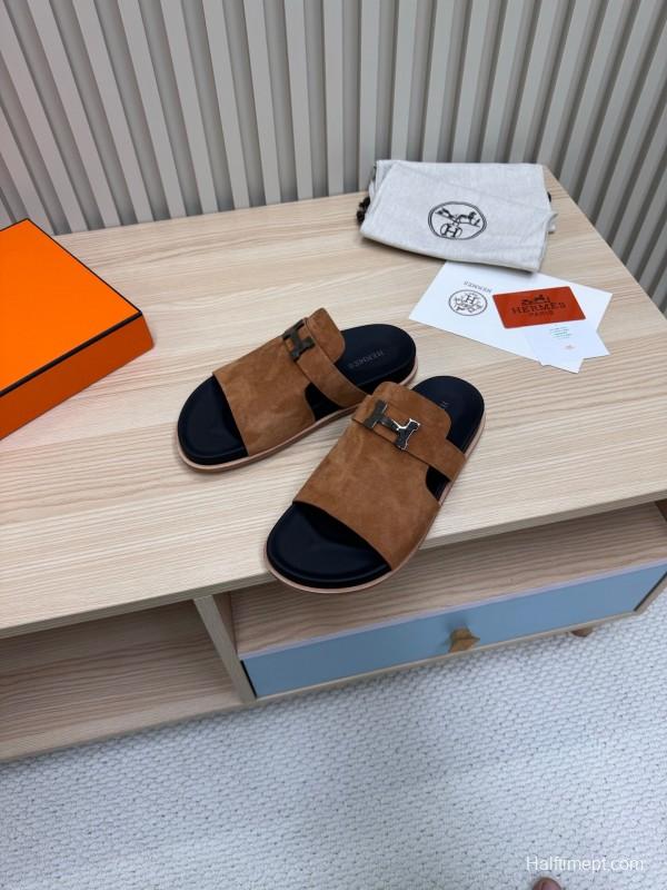 2025 Slippers Hermès Brown Suede Slippers