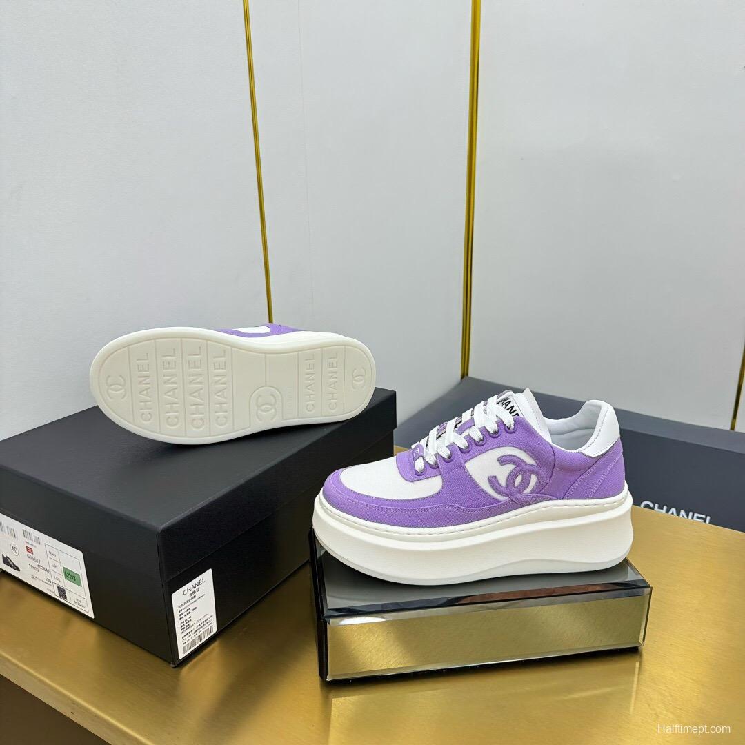 2025 Women Chanel Purple White Leather Canvas Sneakers