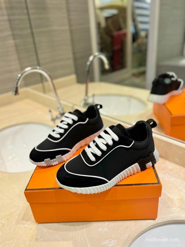 2024 Unisex Hermès Black Imported Silk Calfskin Suede Casual Sneakers MJ00320