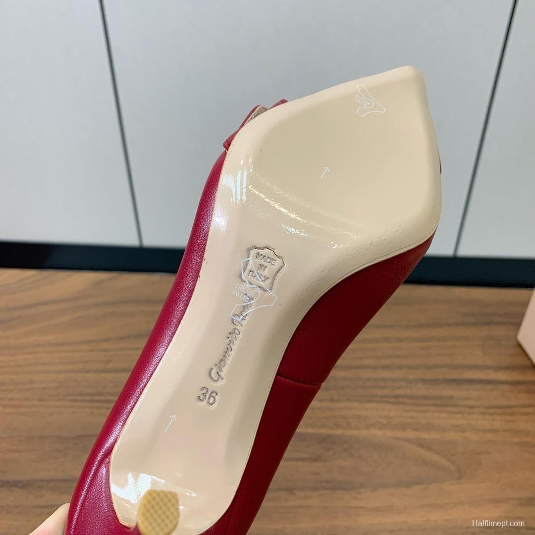 2025 Women Gianvito Rossi Red Leather Heels Buckle KFY00300